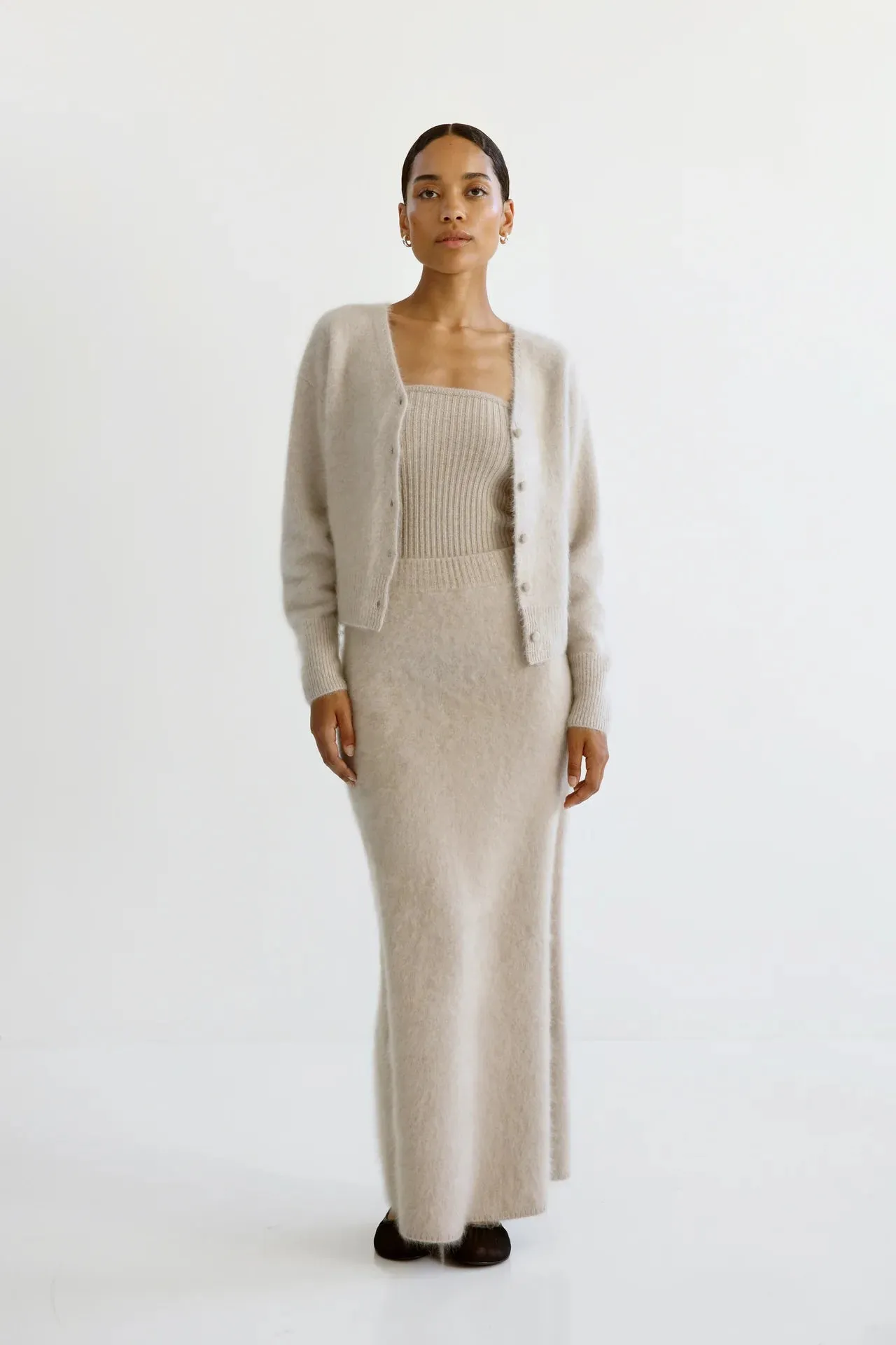 Almada Umi Brushed Cashmere Skirt in Taupe