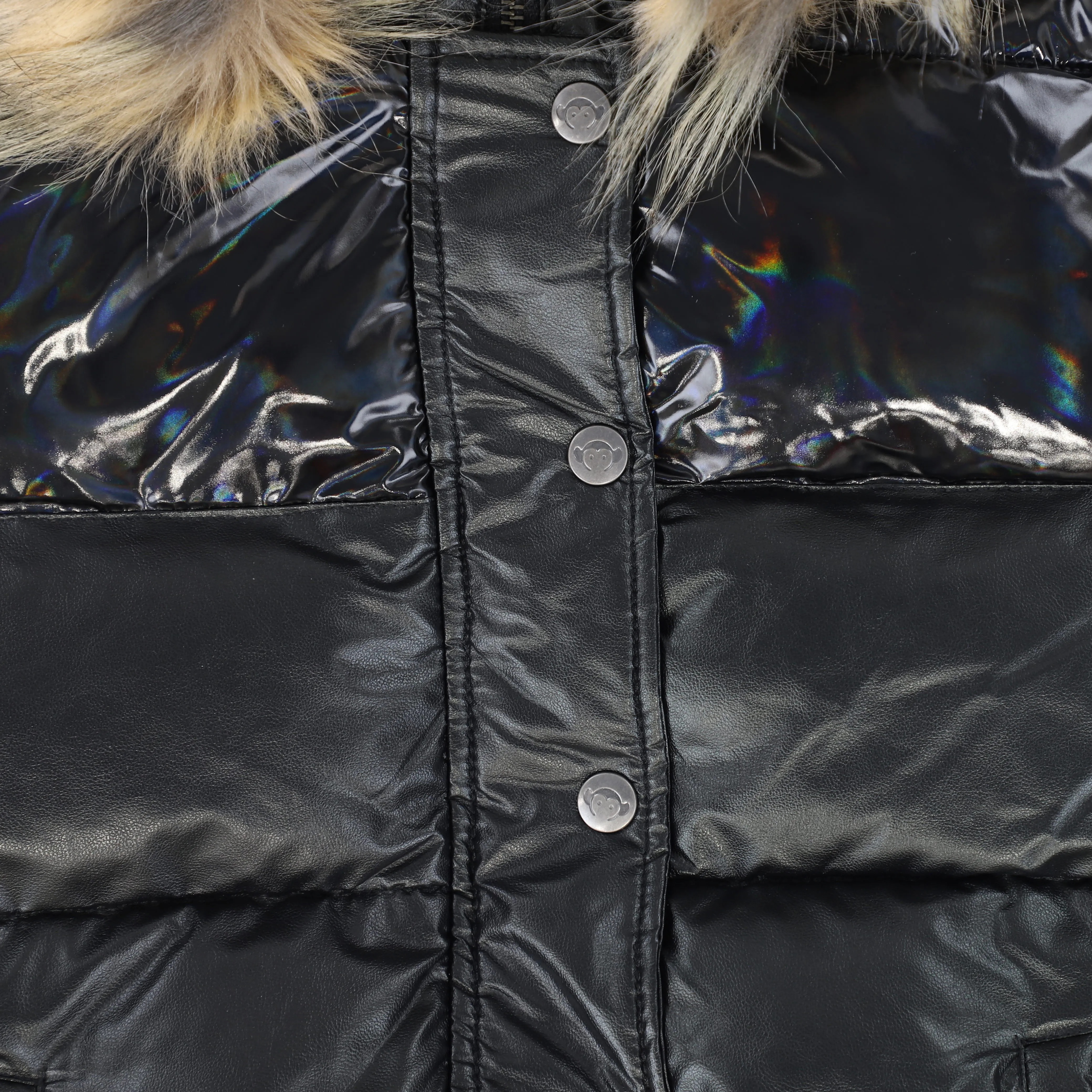Childrens Stylish Black & Natural Faux Fur Puffer Coat by Appaman