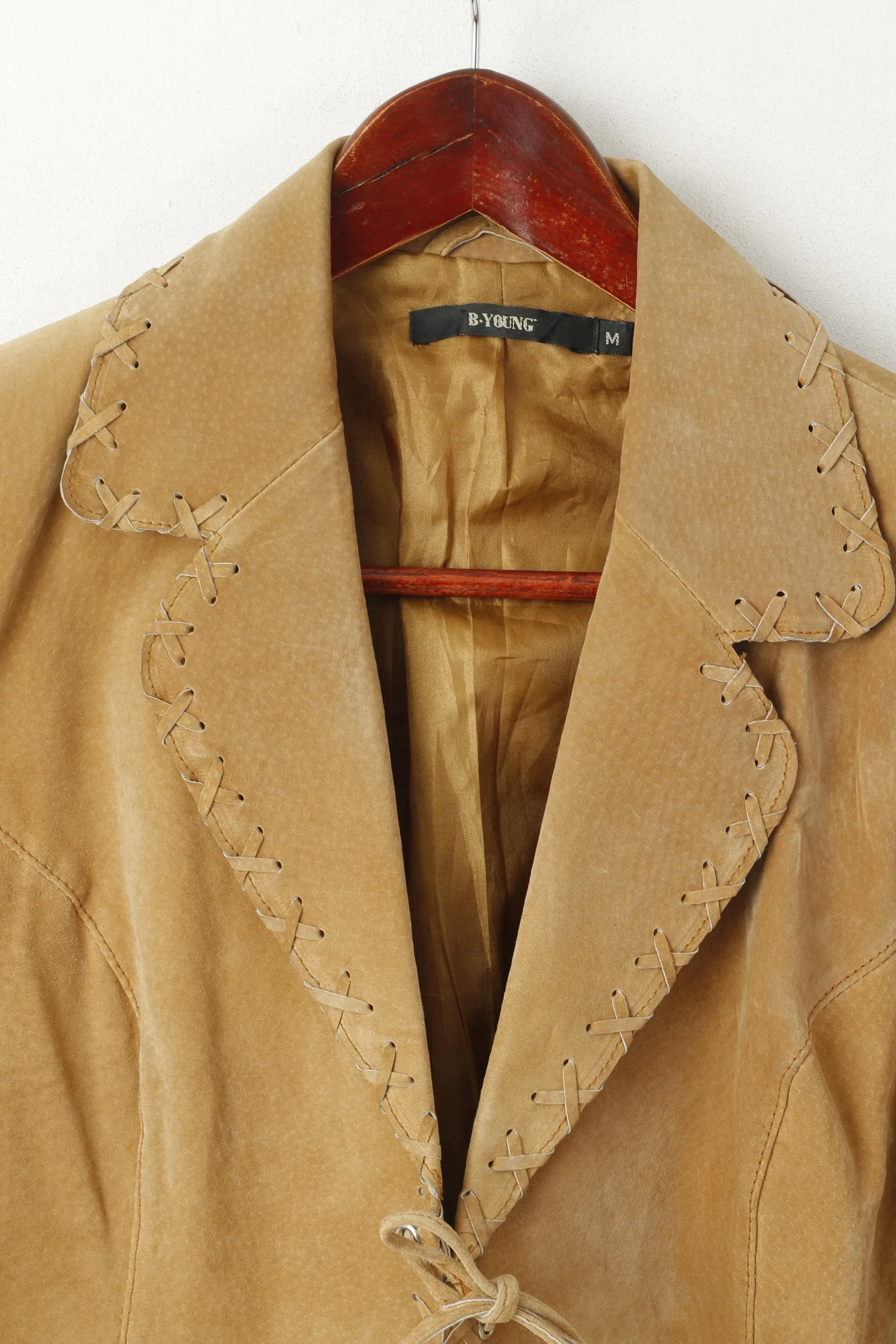 B Young Women M Jacket Beige Leather Western Lace Up Blazer Top
