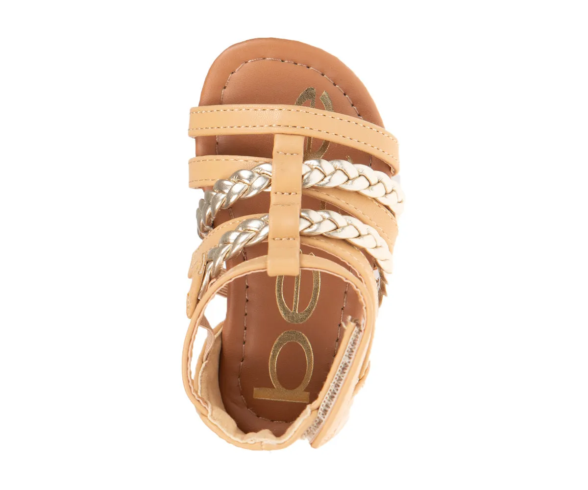 bebe Girl's Comfy Gladiator Flat Sandals with Gold Braided Strappy Design - Flat Sandals for Toddler