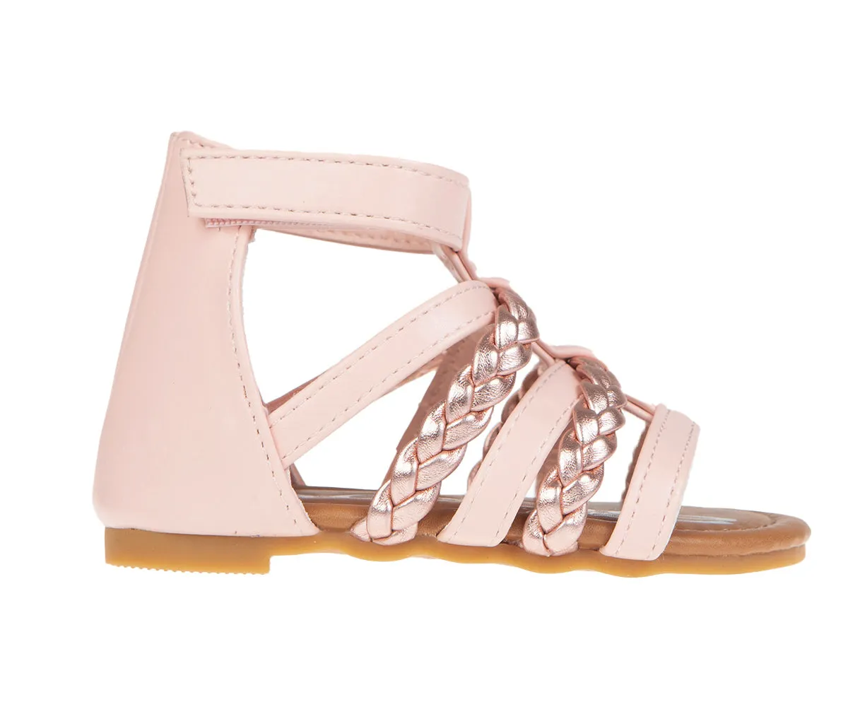 bebe Girl's Comfy Gladiator Flat Sandals with Gold Braided Strappy Design - Flat Sandals for Toddler