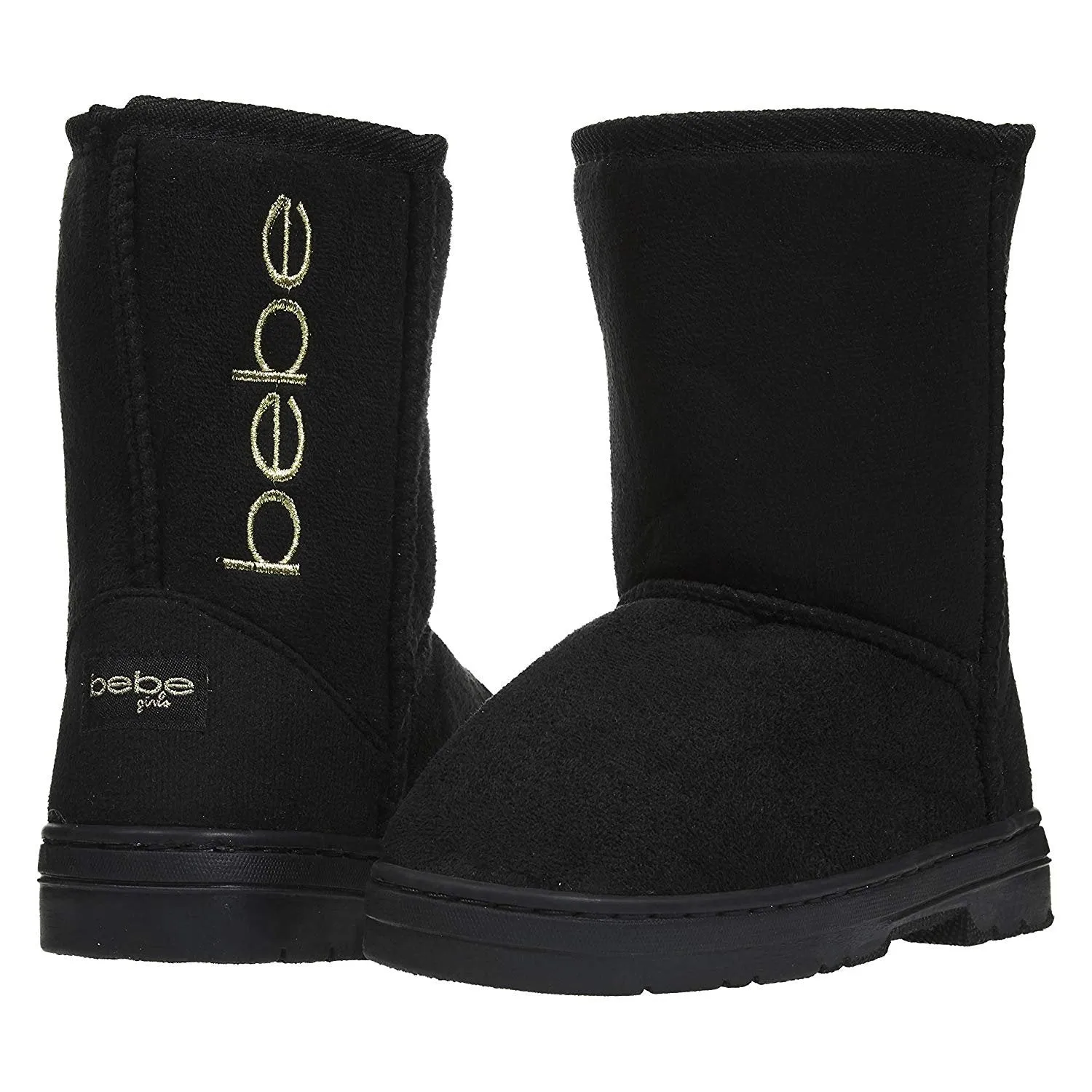bebe Girls Winter Boots Designed with Side Logo Embroidery Casual Warm Slip-On Mid-Calf Microsuede Walking Snow Flat Shoes