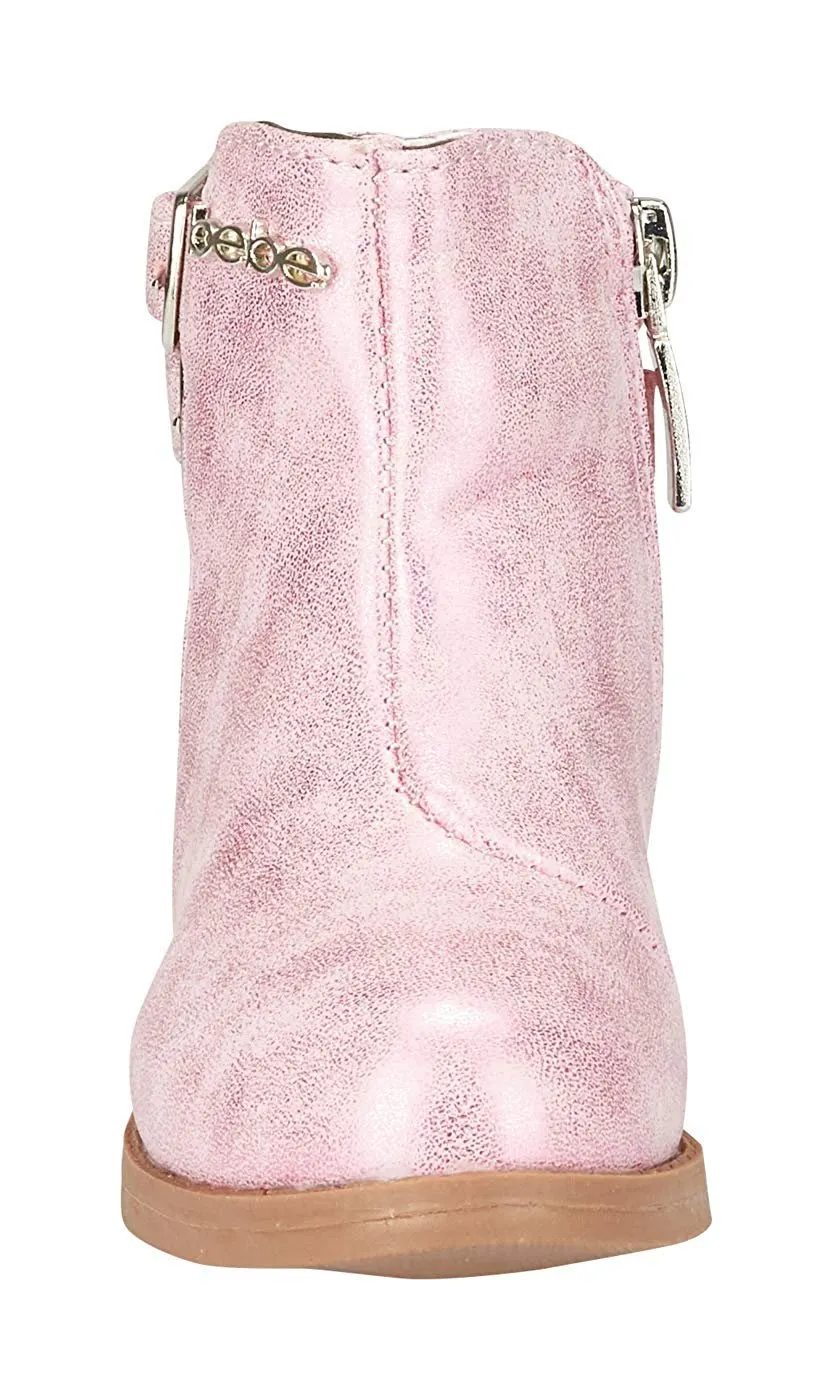 bebe Toddler Girls Metallic Boots Buckle Straps Slip-On Mid-Heel Fashion PU Shoes