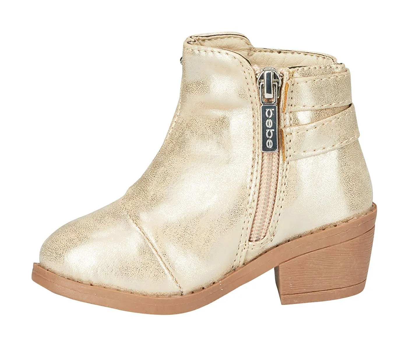 bebe Toddler Girls Metallic Boots Buckle Straps Slip-On Mid-Heel Fashion PU Shoes