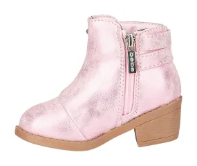 bebe Toddler Girls Metallic Boots Buckle Straps Slip-On Mid-Heel Fashion PU Shoes