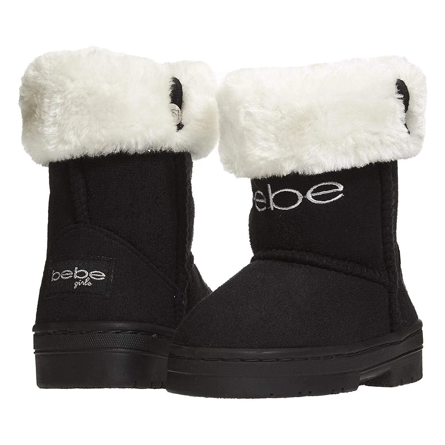 bebe Toddler Girls Microsuede Winter Boots Faux Fur Cuffs Comfort Slip-On Shoes