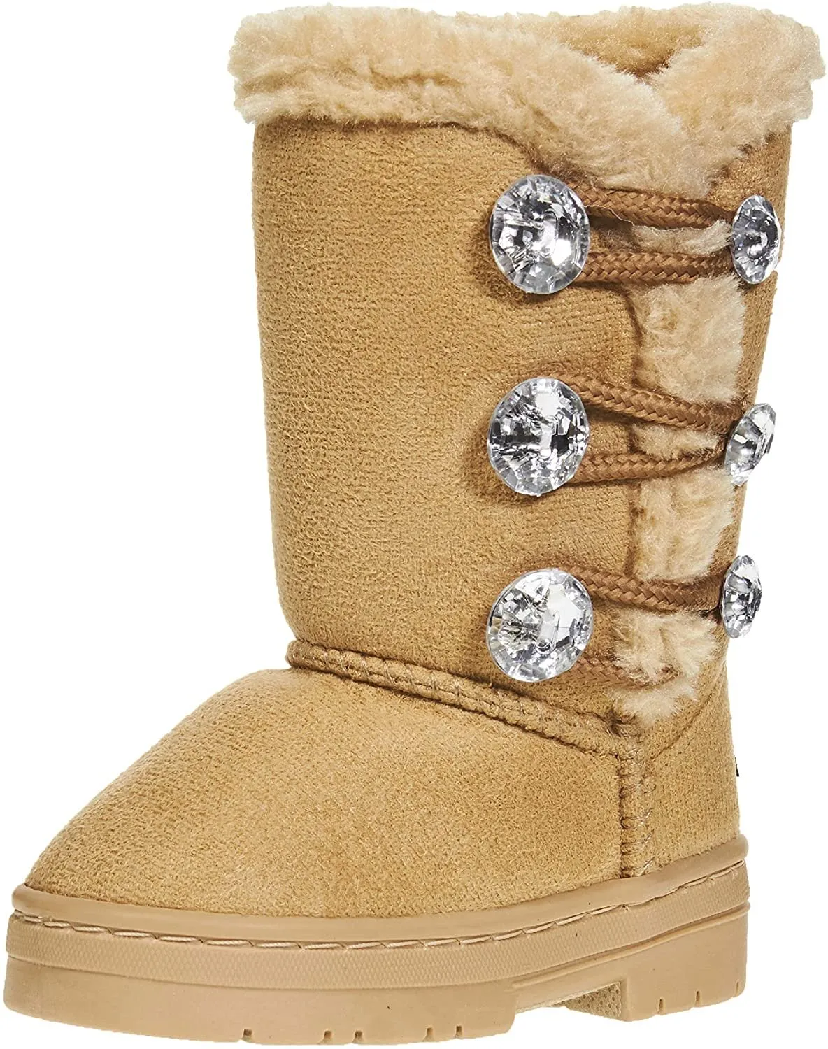 bebe Toddler Girls Winter Boots with Rhinestones Buttons Slip-On Mid-Calf Fashion Shoes