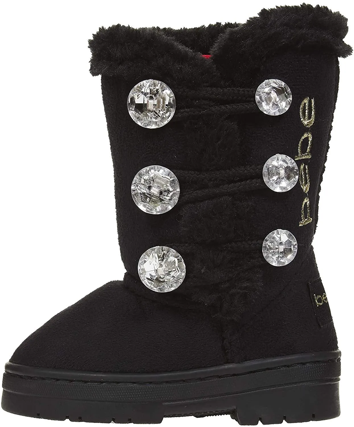 bebe Toddler Girls Winter Boots with Rhinestones Buttons Slip-On Mid-Calf Fashion Shoes