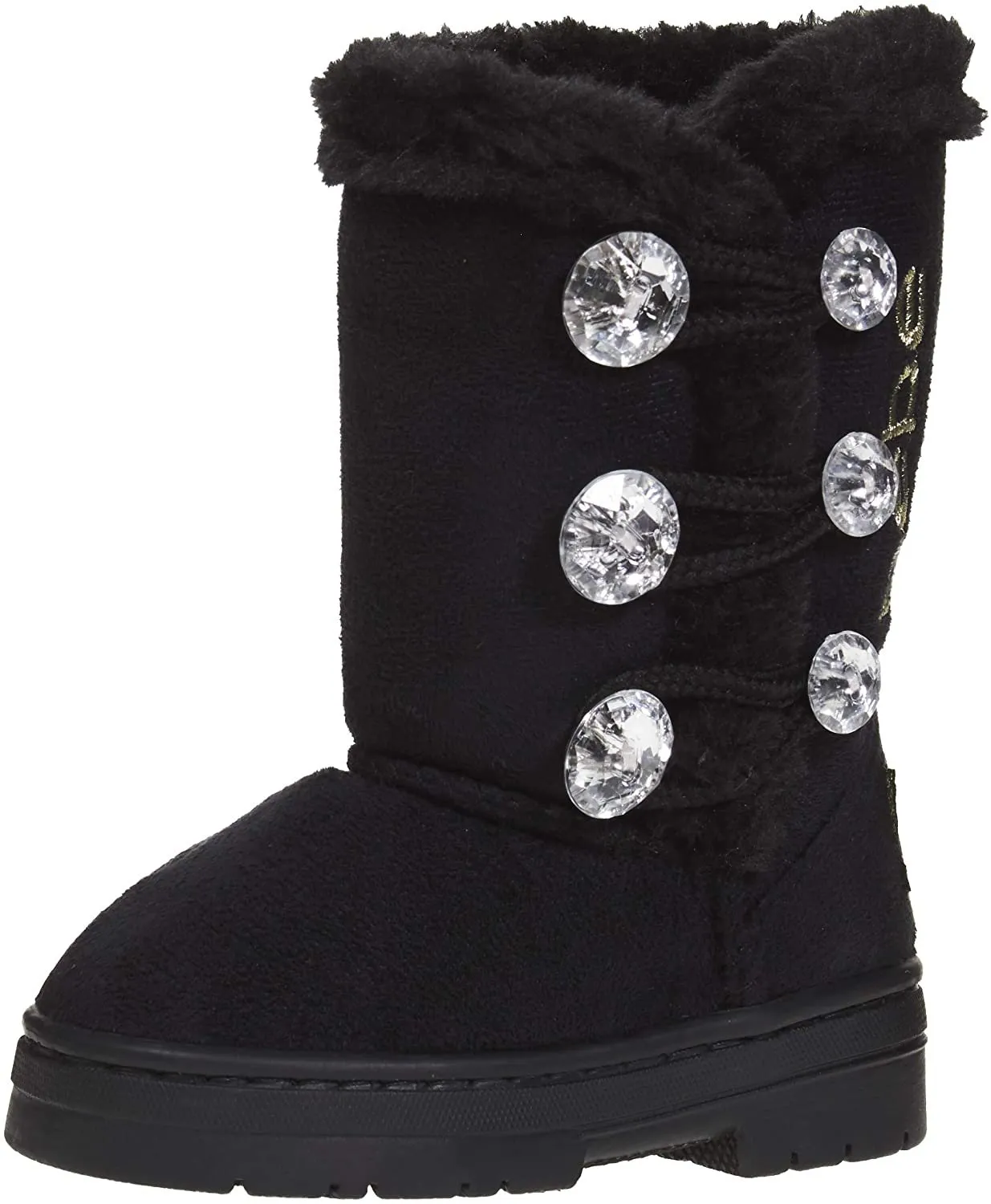 bebe Toddler Girls Winter Boots with Rhinestones Buttons Slip-On Mid-Calf Fashion Shoes