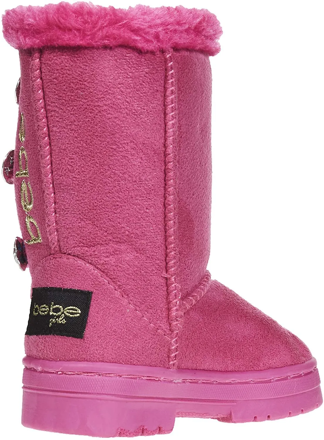 bebe Toddler Girls Winter Boots with Rhinestones Buttons Slip-On Mid-Calf Fashion Shoes
