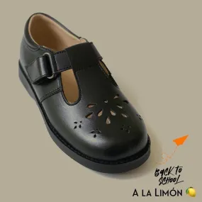 Black t-strap velcro school shoe(drops)