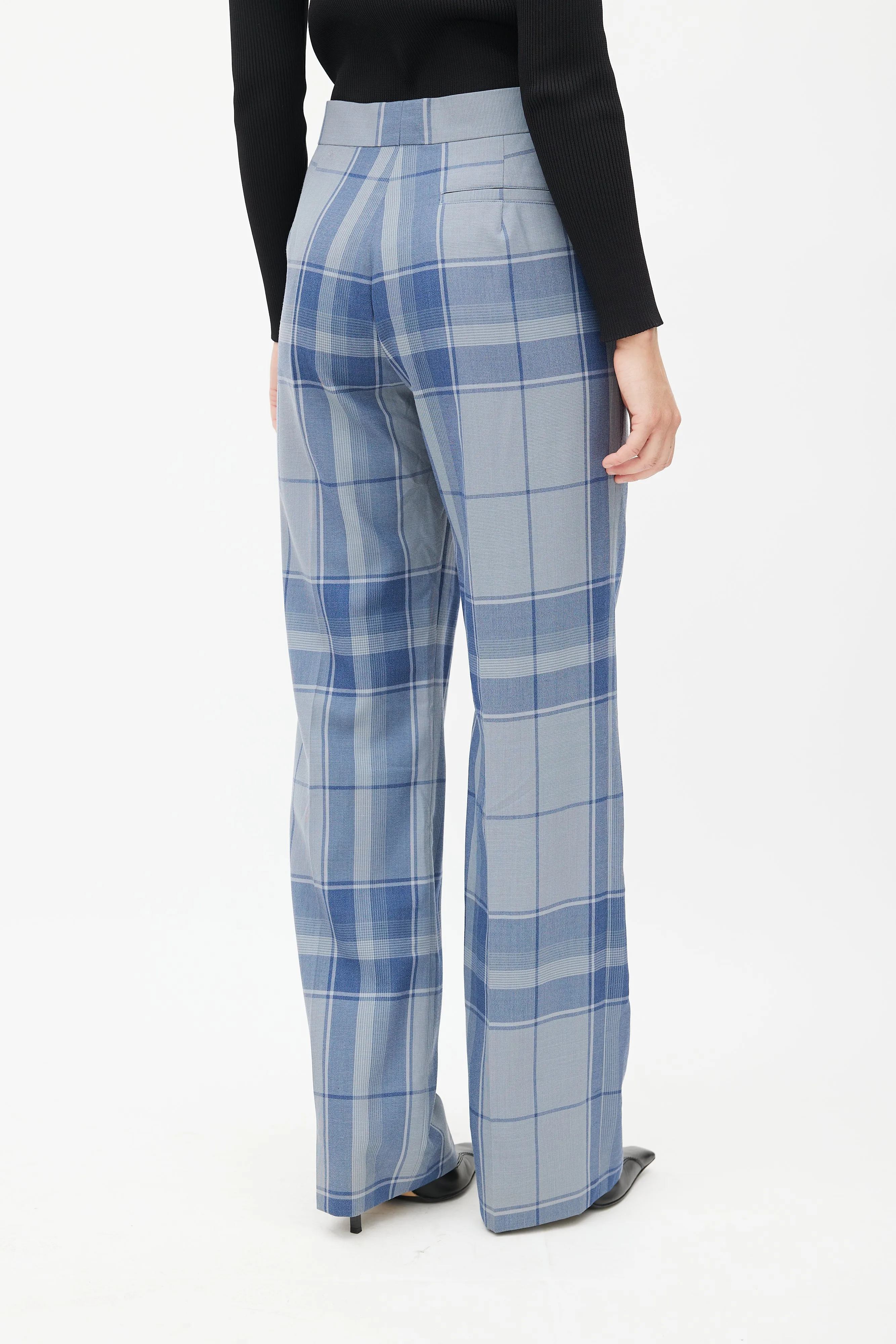 Blue Plaid Straight Trouser