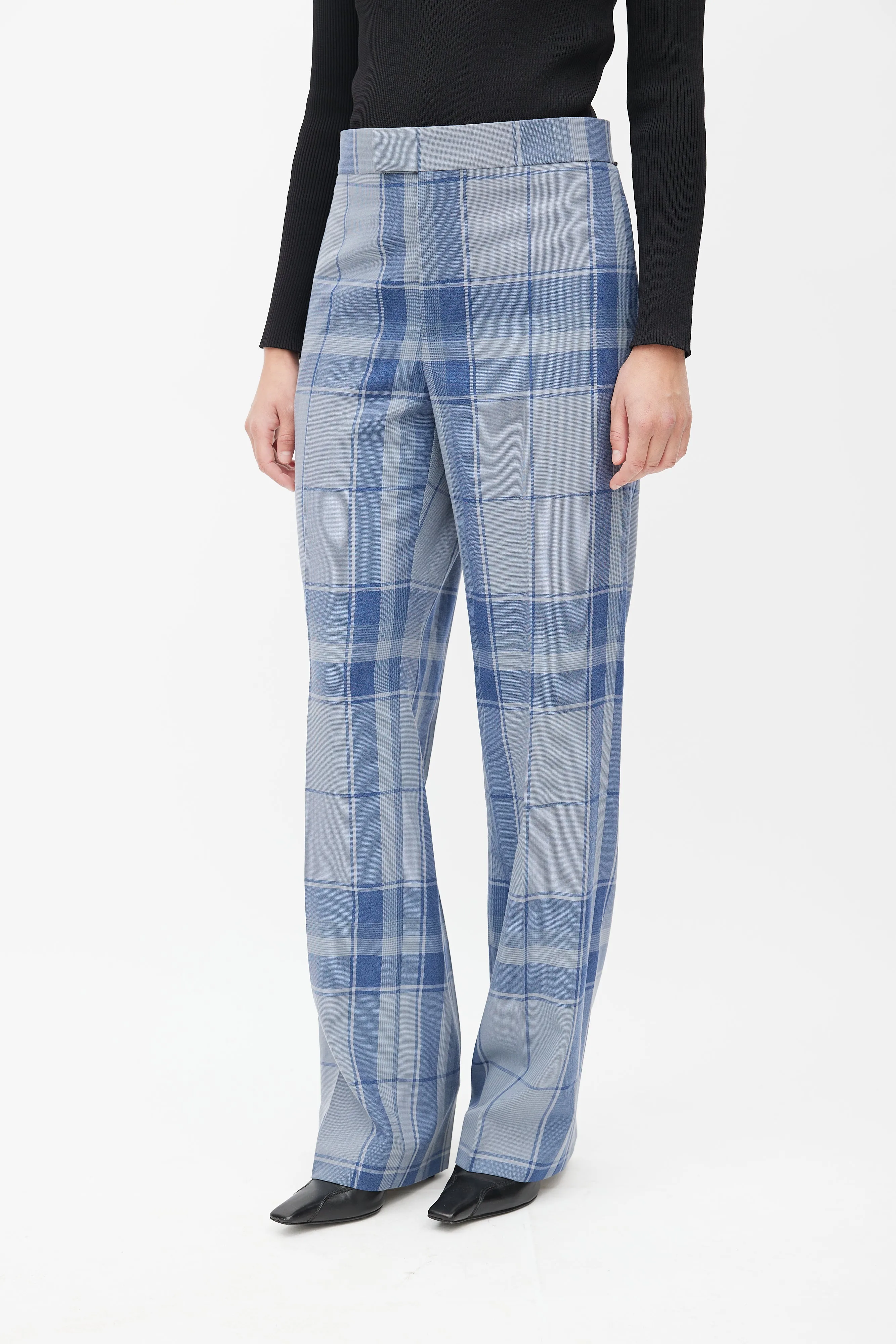Blue Plaid Straight Trouser