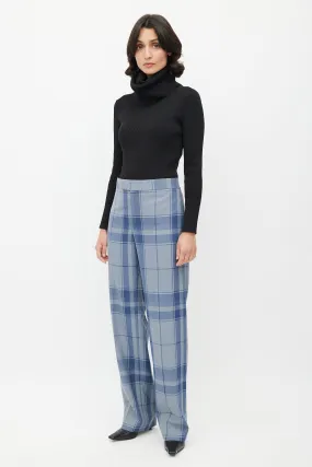 Blue Plaid Straight Trouser