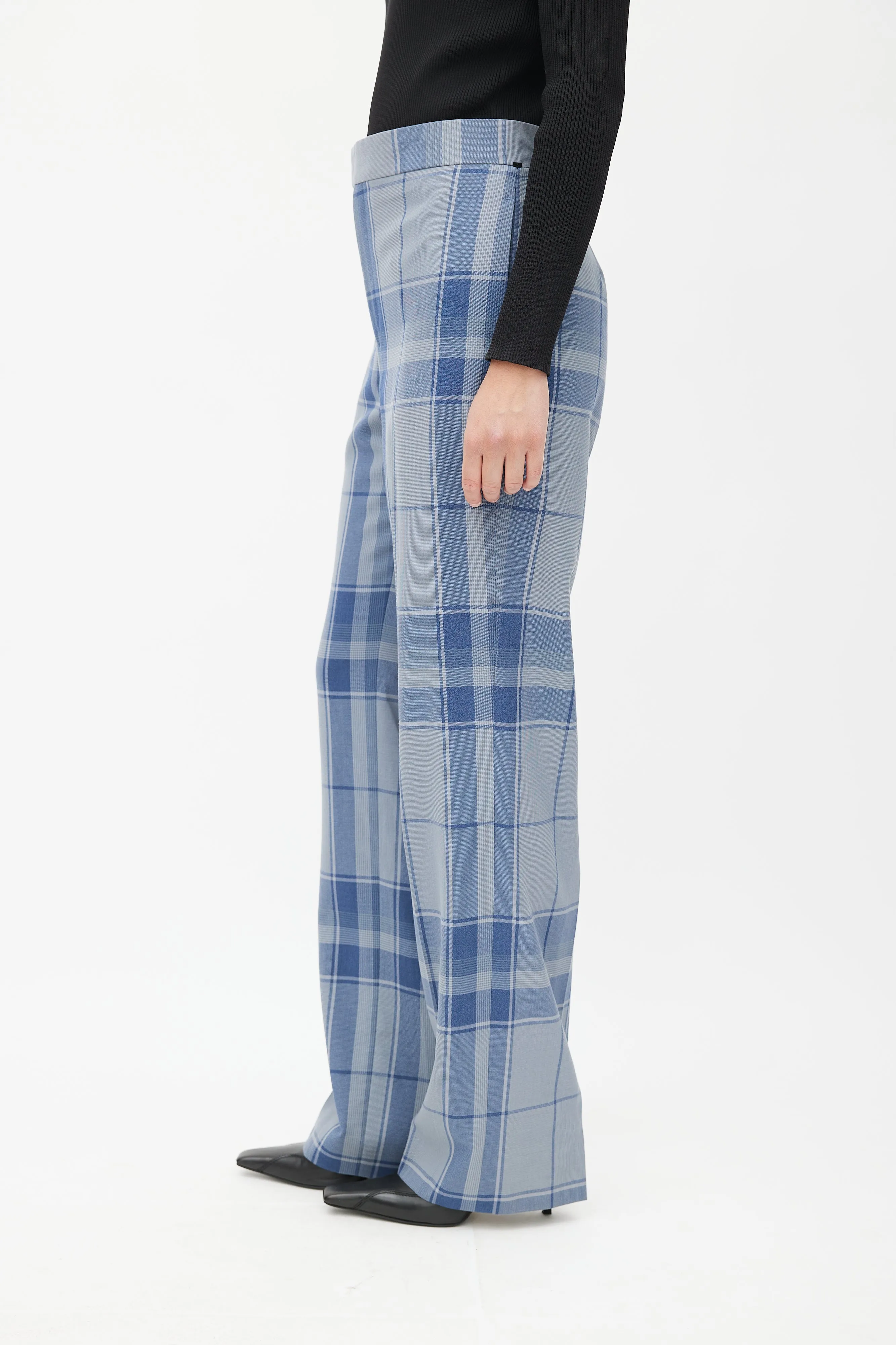Blue Plaid Straight Trouser