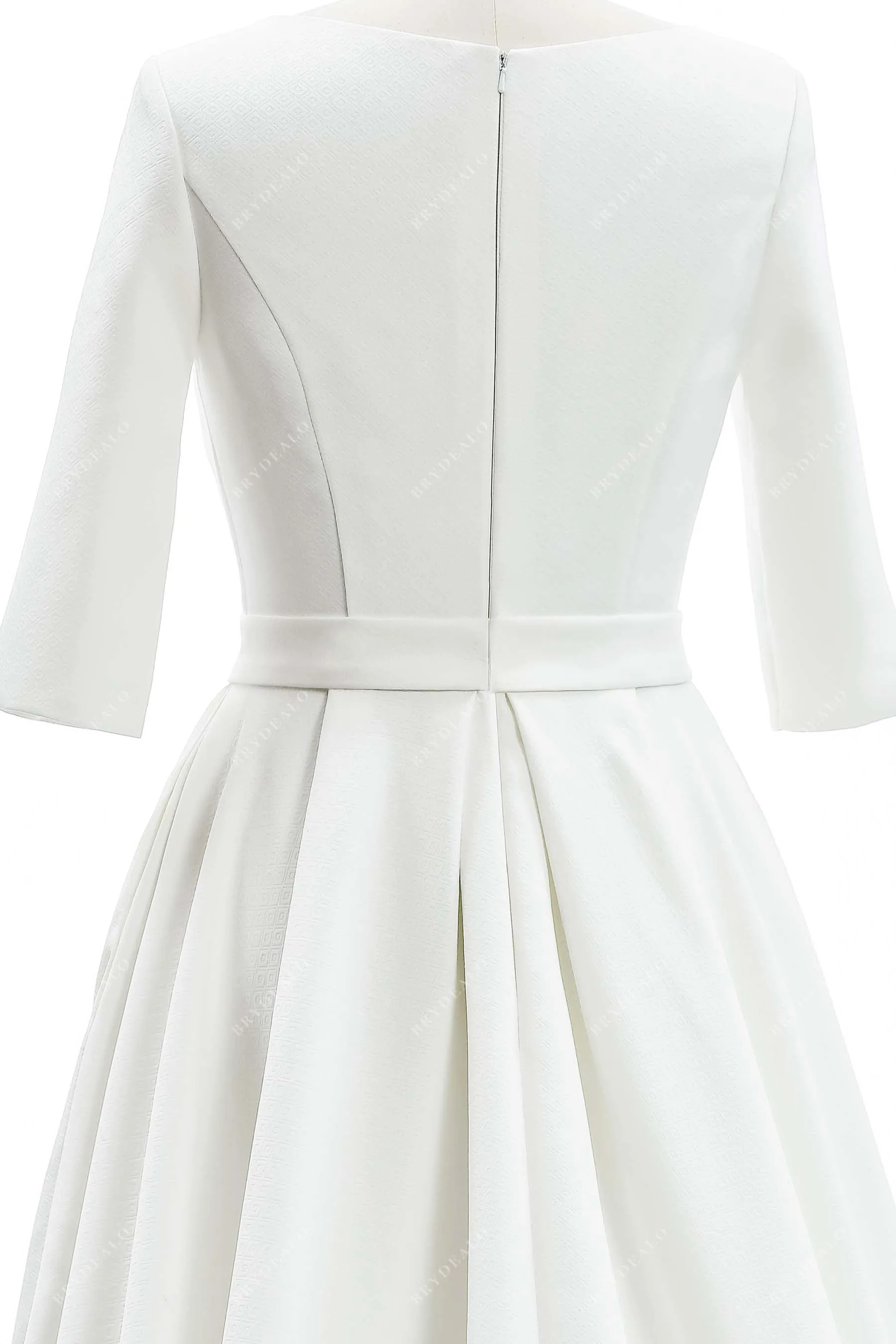Boat Neck 3/4 Sleeve Designed Satin Modest Wedding Dress