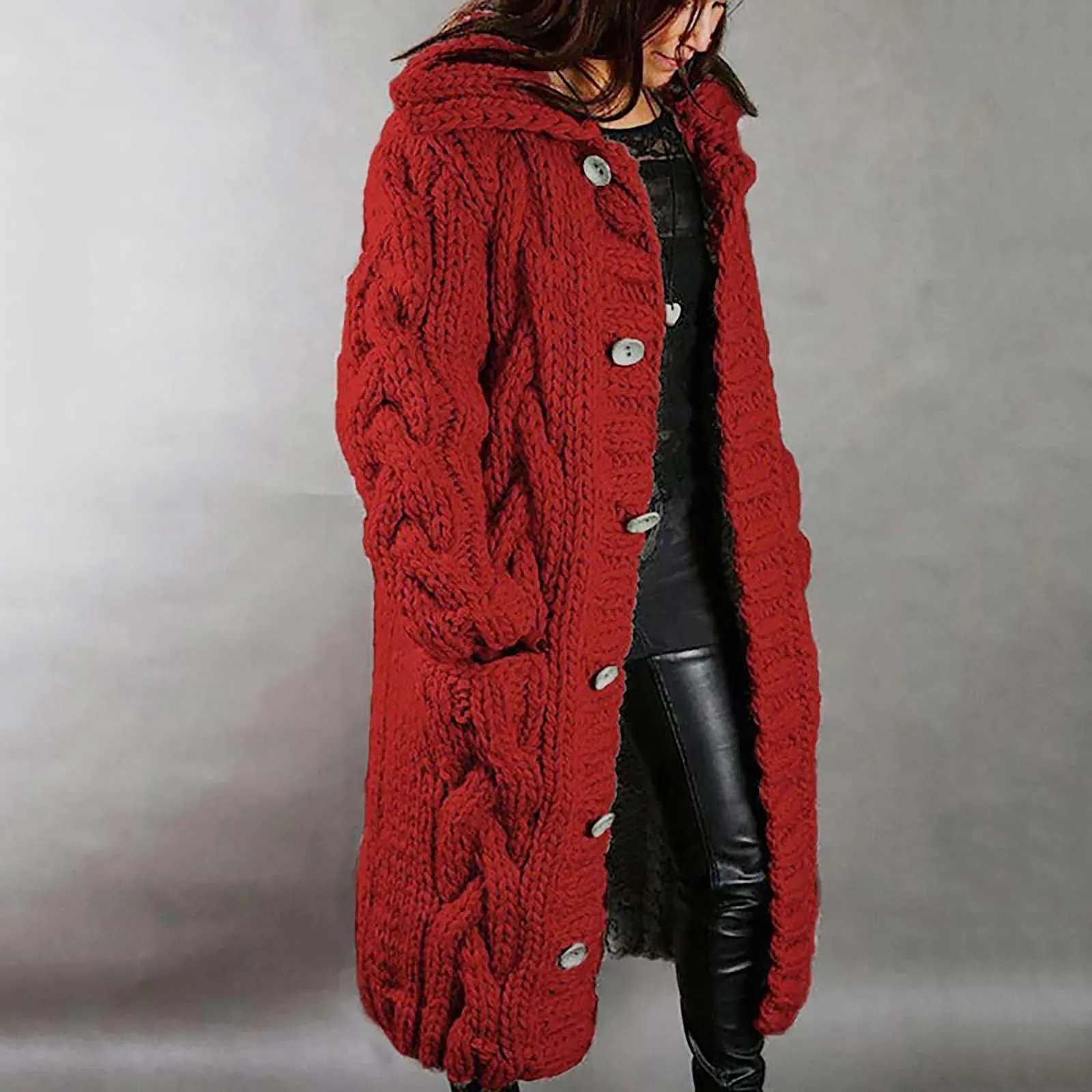 Bulky Cable Knit Midi Cardigan