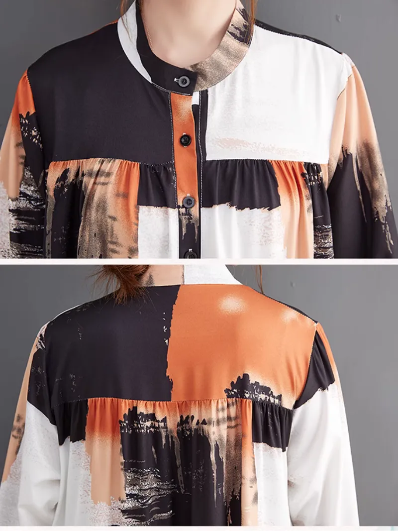 Comfort Large Size Loose Printing Collar A-Line Dress
