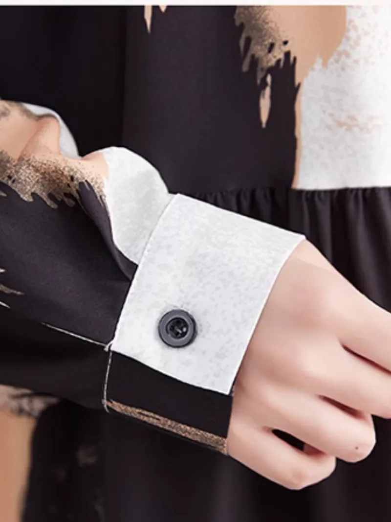 Comfort Large Size Loose Printing Collar A-Line Dress
