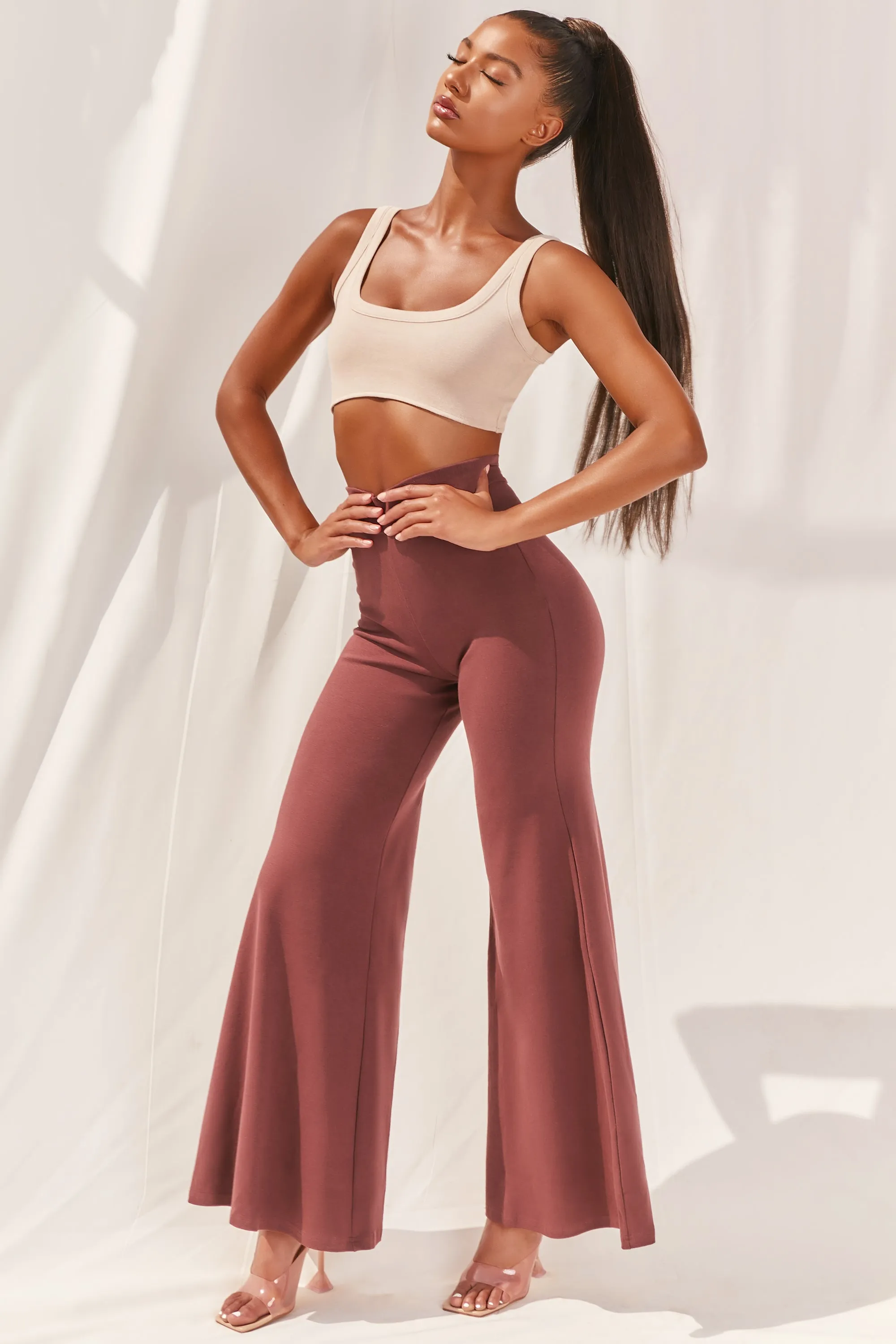 Cutting A Fine Figure Flared Trousers in Chocolate Brown