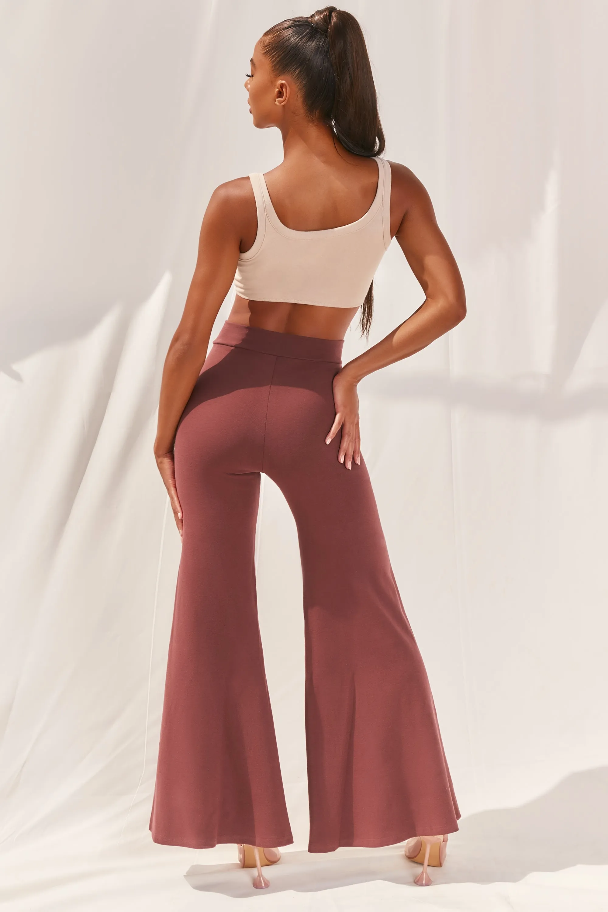 Cutting A Fine Figure Flared Trousers in Chocolate Brown