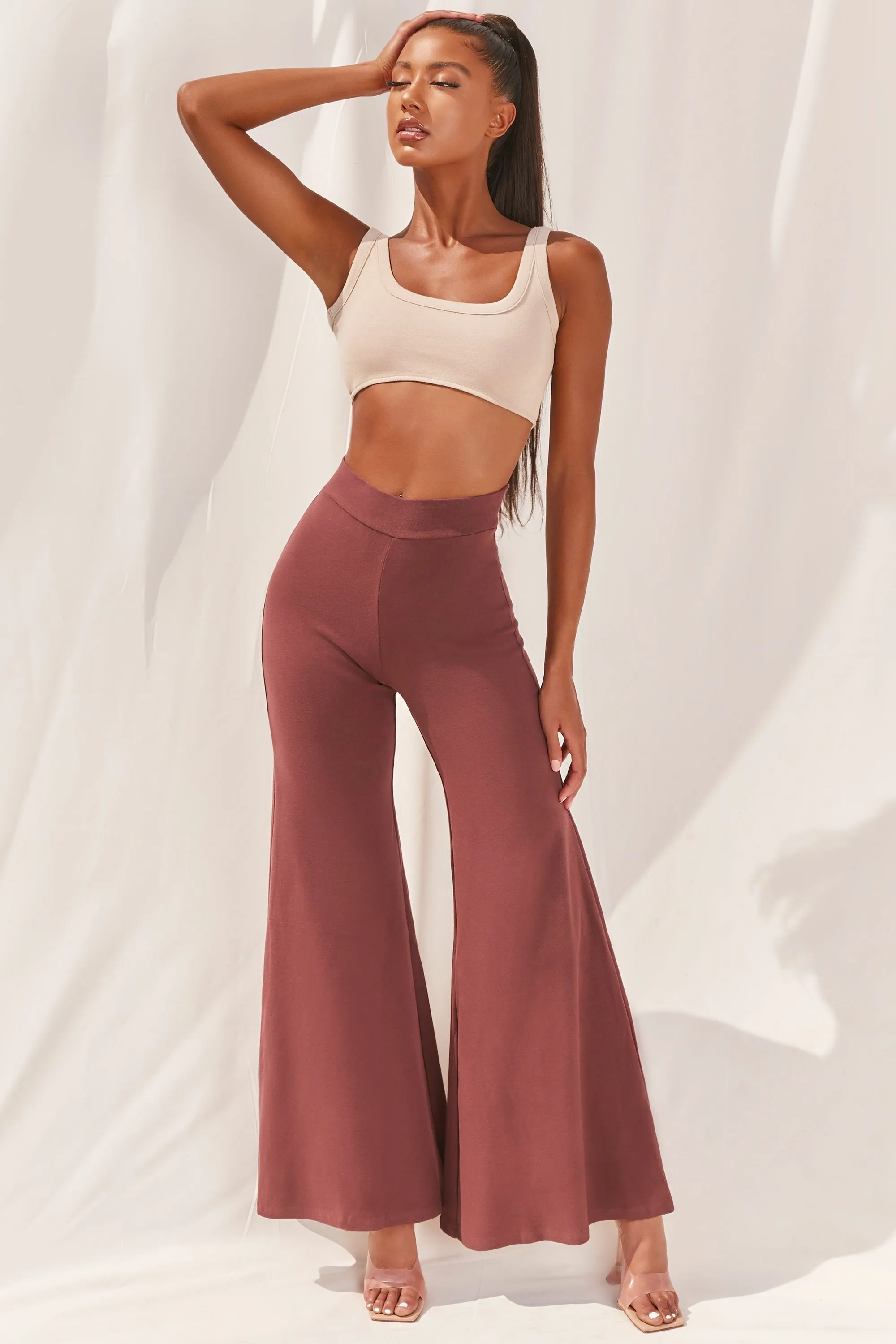 Cutting A Fine Figure Flared Trousers in Chocolate Brown