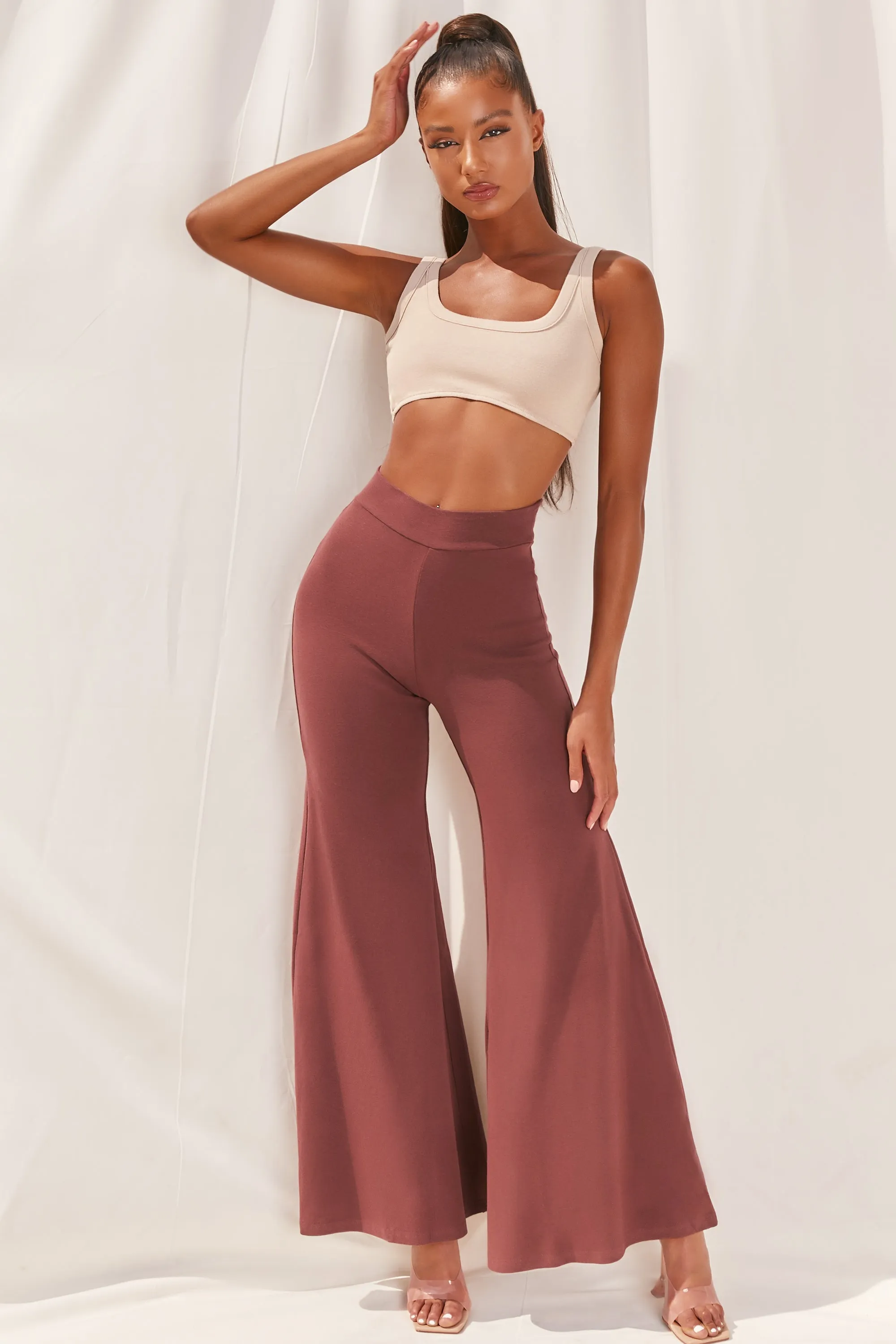 Cutting A Fine Figure Flared Trousers in Chocolate Brown