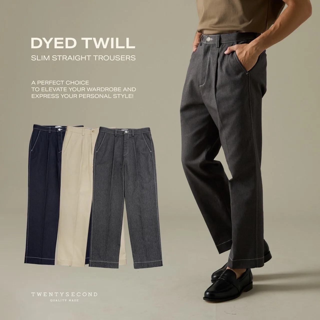 DYED TWILL TROUSERS - NAVY