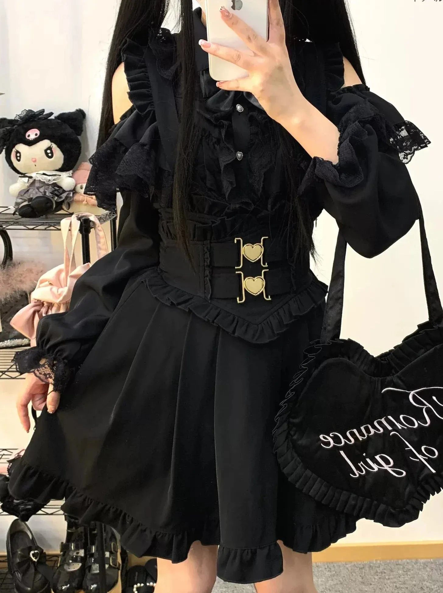 Flir Shoulder Love Buckle Strap A line Skirt