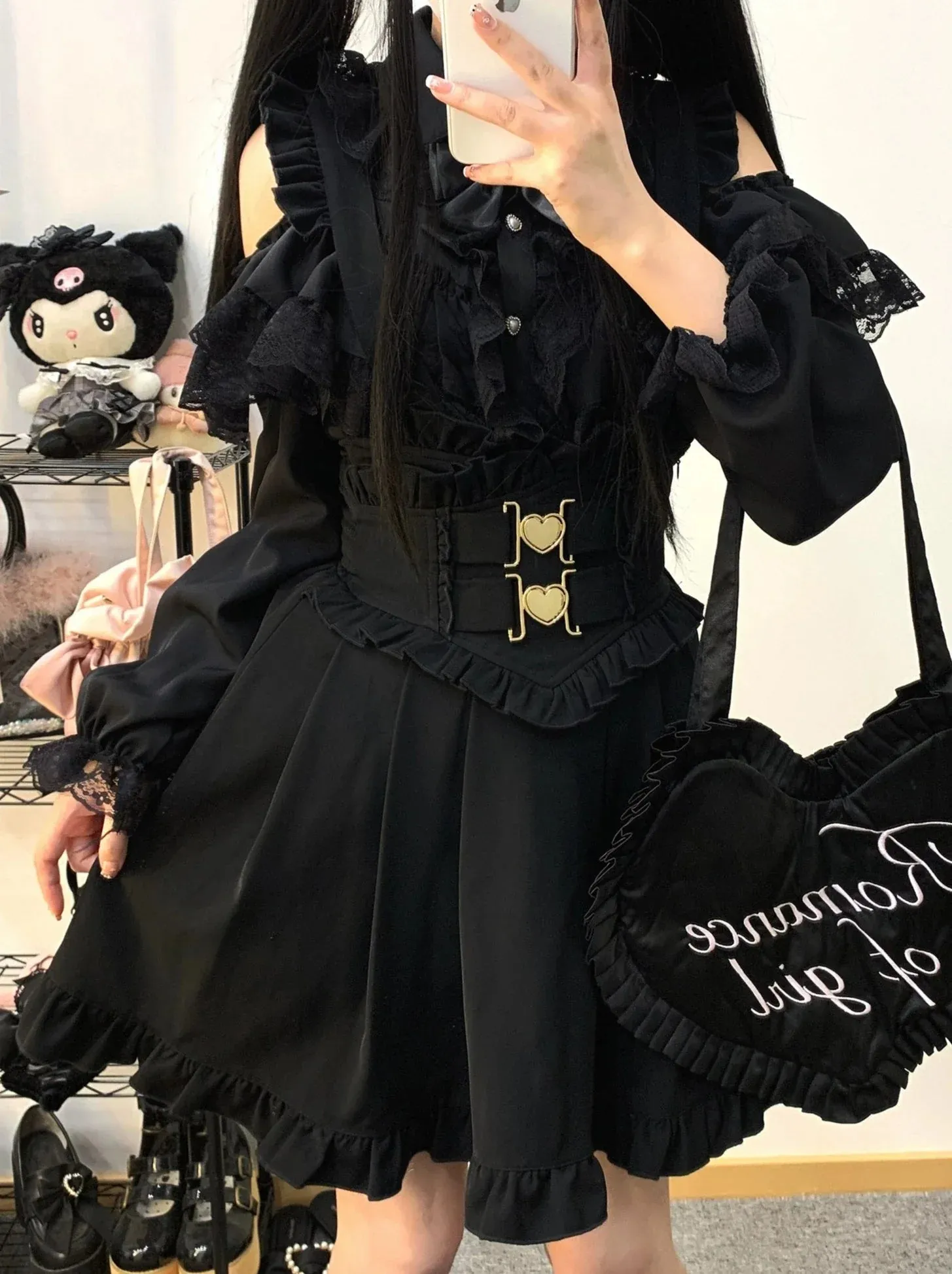Flir Shoulder Love Buckle Strap A line Skirt