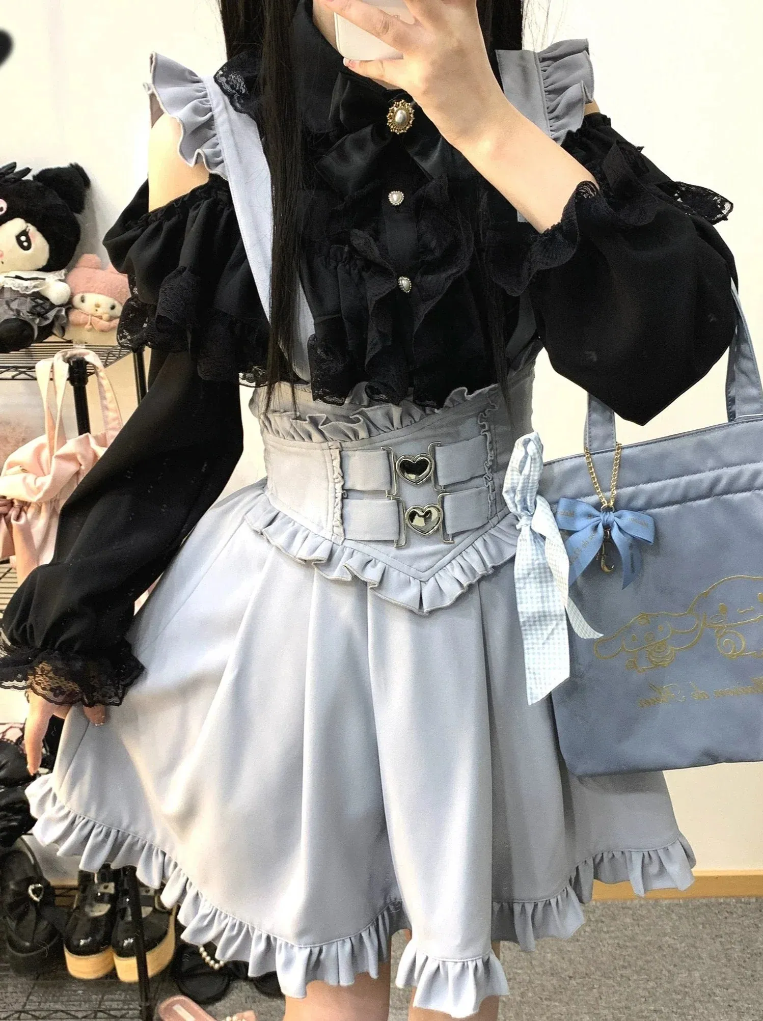 Flir Shoulder Love Buckle Strap A line Skirt