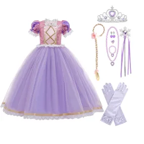 Girls Rapunzel Princess Sofia Costume Birthday Christmas Halloween Cosplay Carnival Fancy Dress w/Gloves Accessories