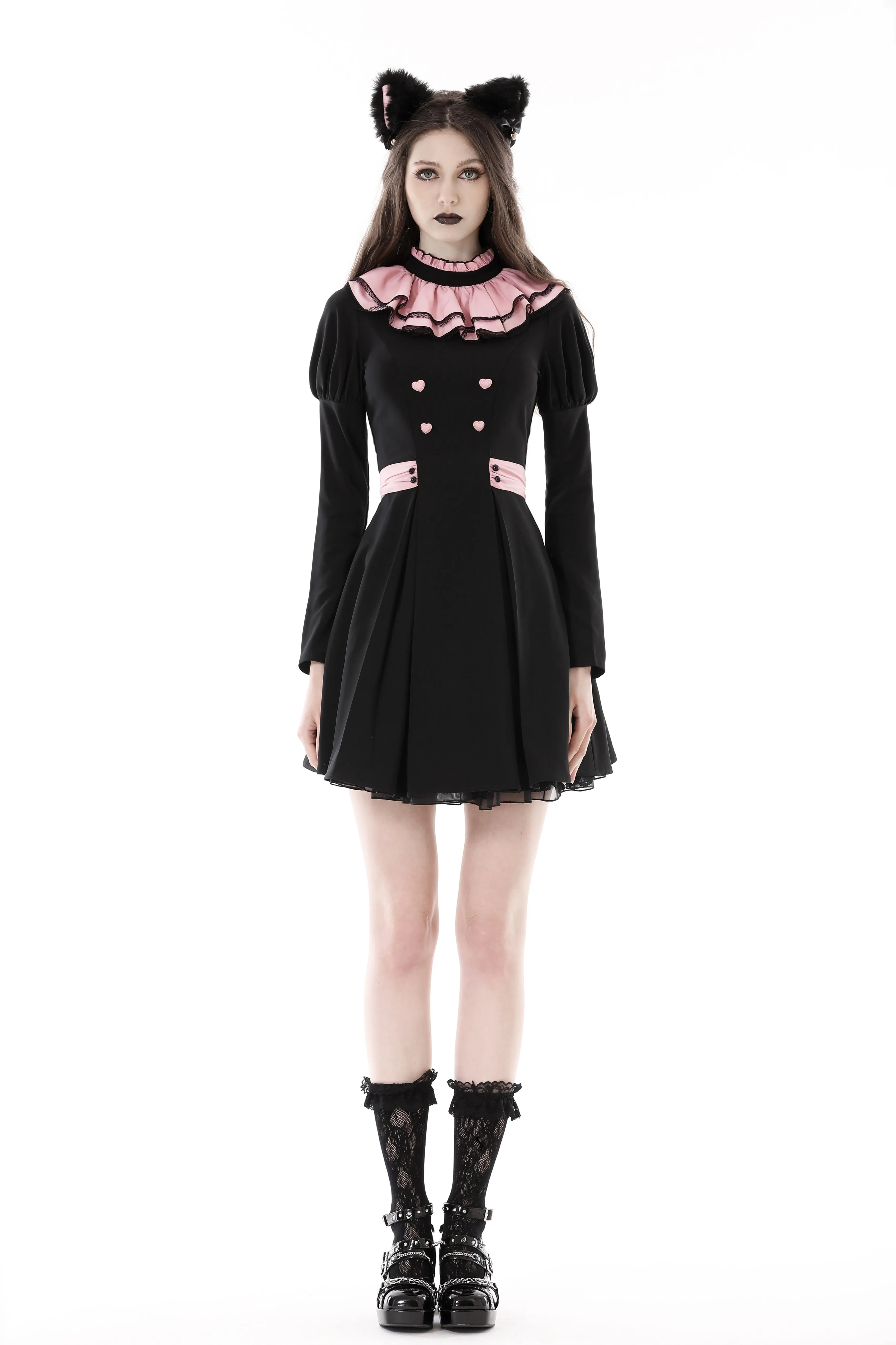 Gothic lolita pink ruffle neck princess dress DW776