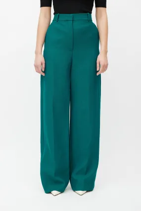 Green Wide Leg Wool Trouser