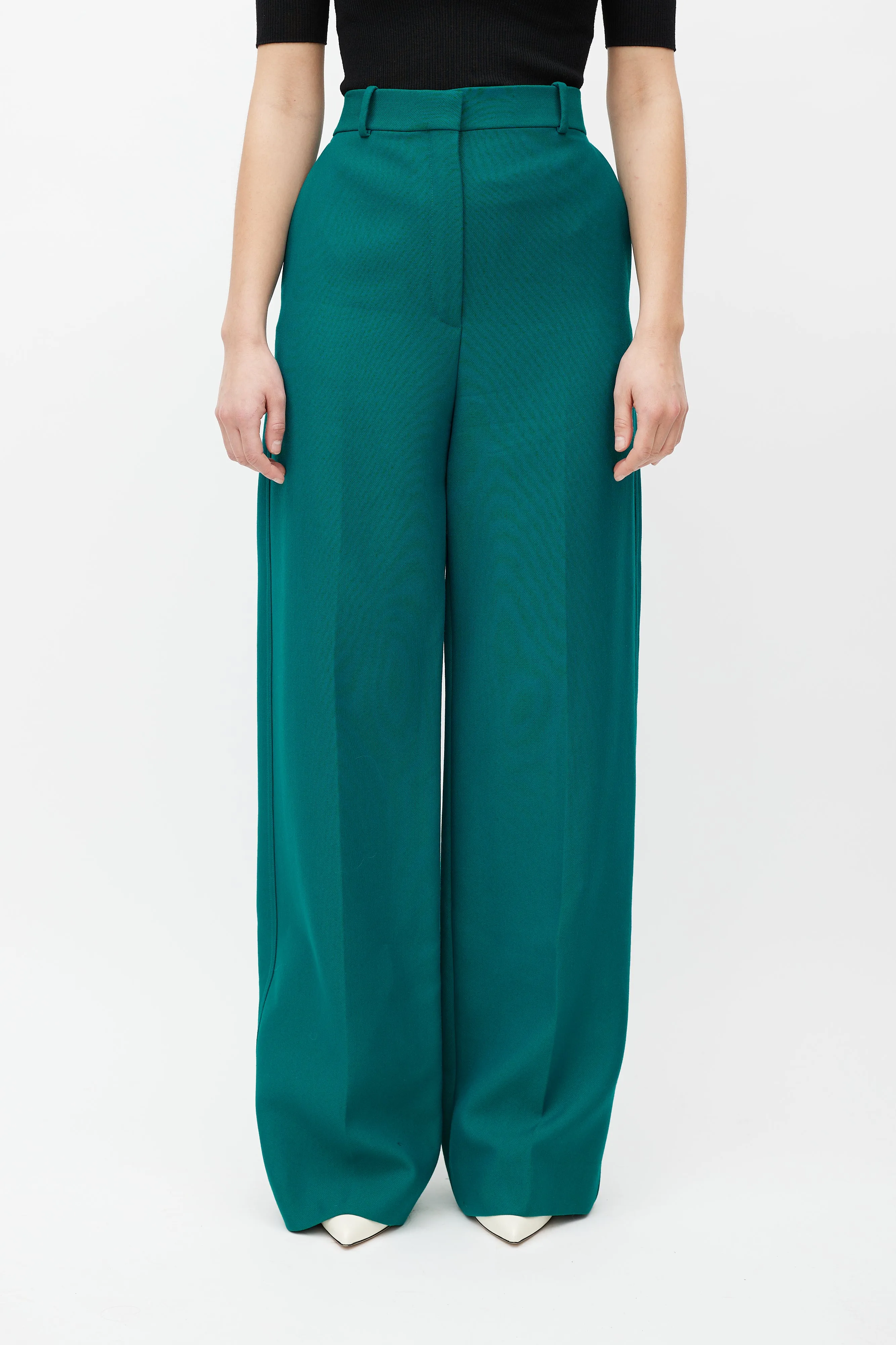 Green Wide Leg Wool Trouser