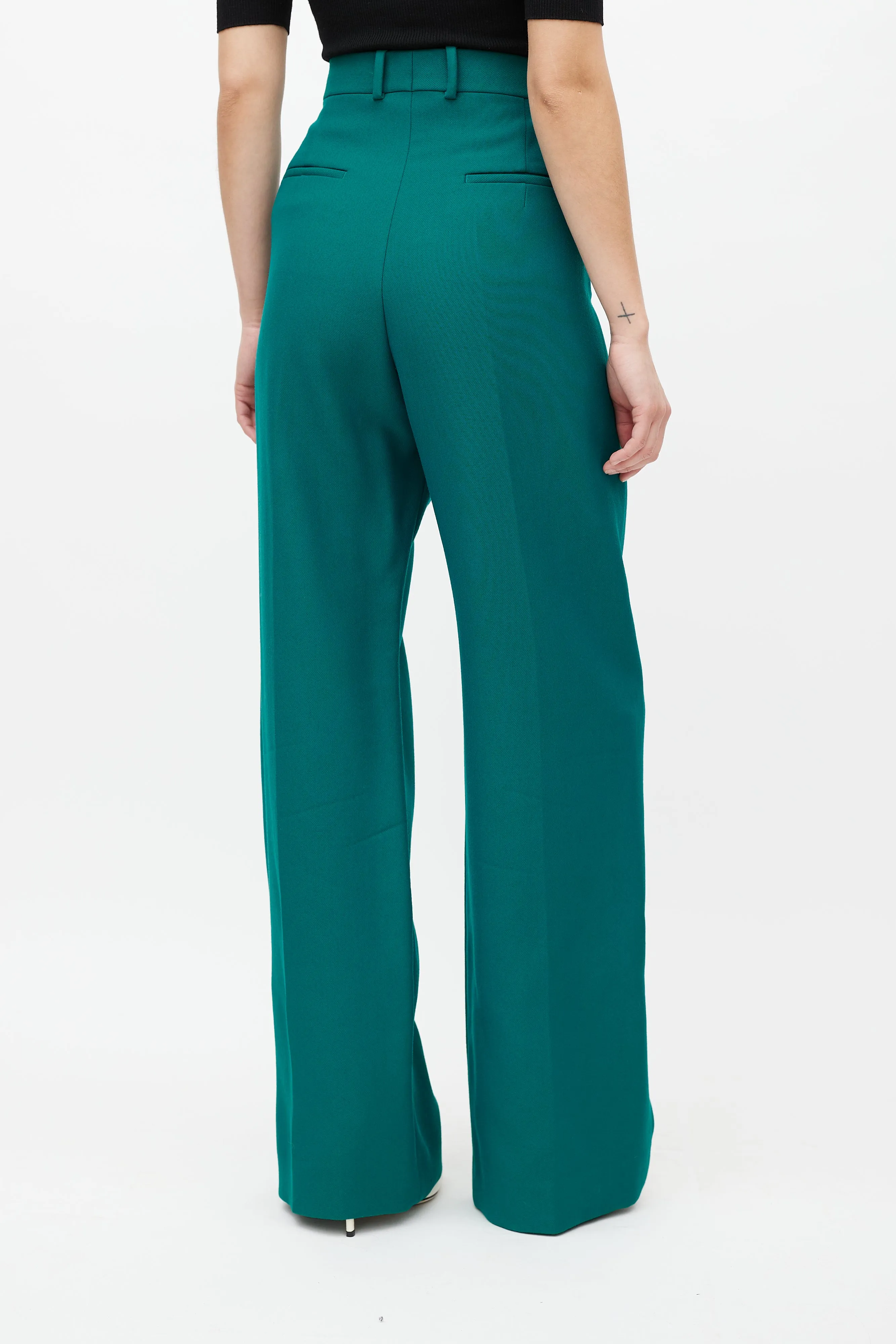 Green Wide Leg Wool Trouser