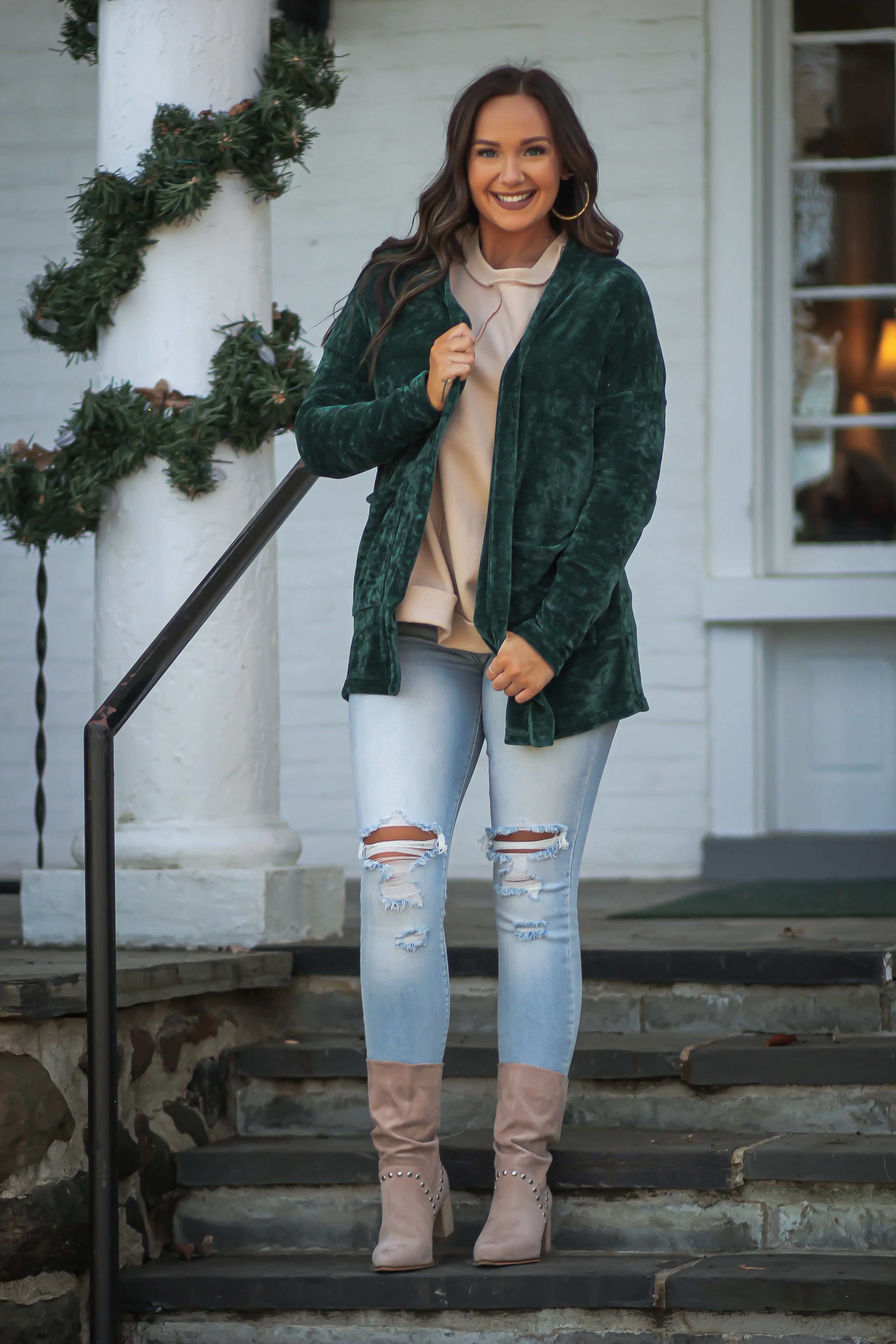 Hunter Green Chenille Knit Cardigan