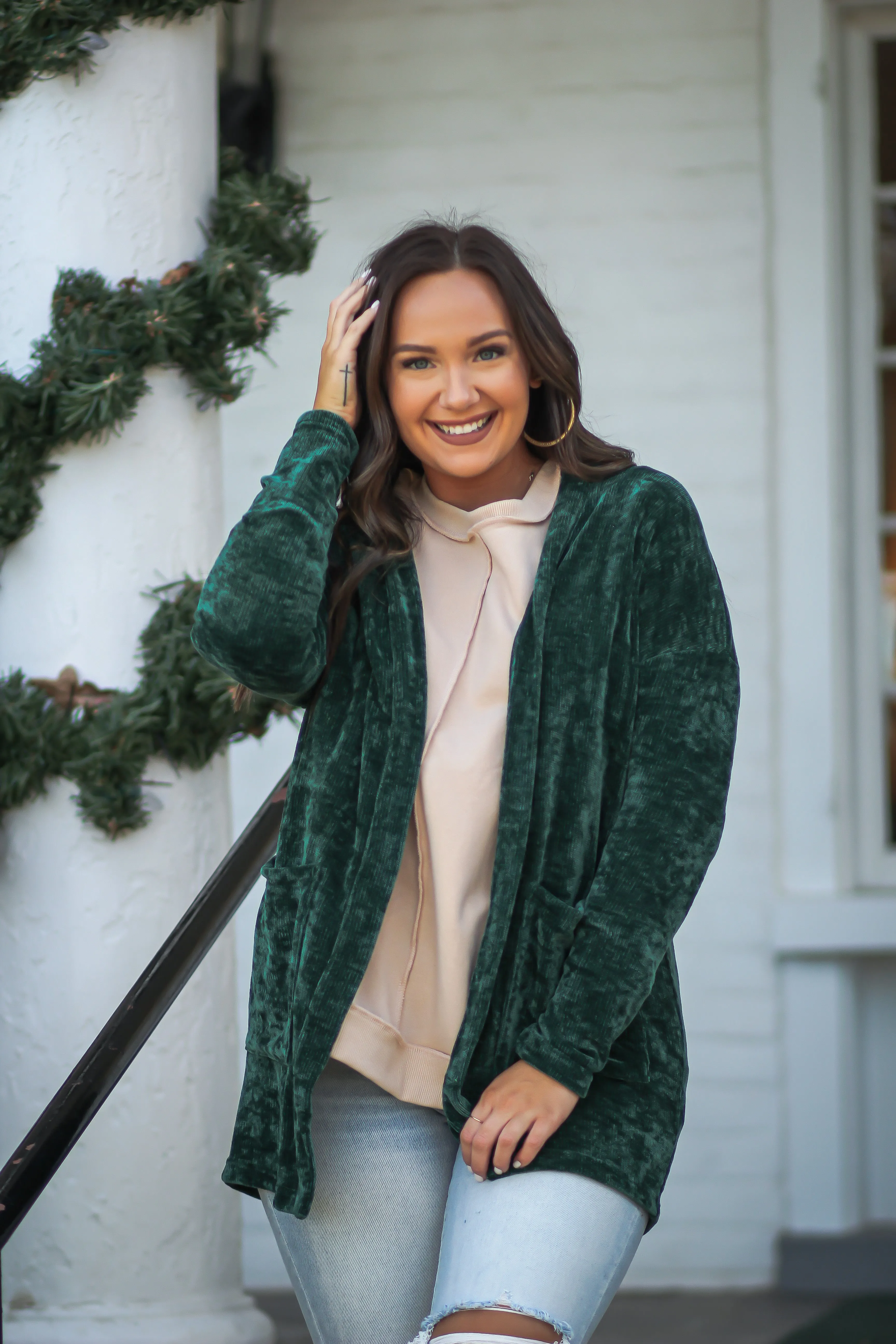 Hunter Green Chenille Knit Cardigan