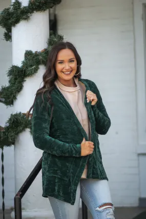 Hunter Green Chenille Knit Cardigan
