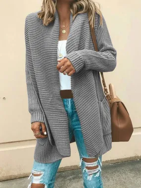 Knit Solid Color Pocket Cardigan Coat
