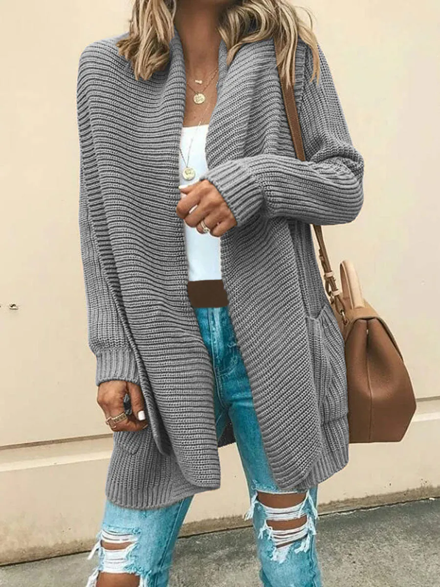 Knit Solid Color Pocket Cardigan Coat