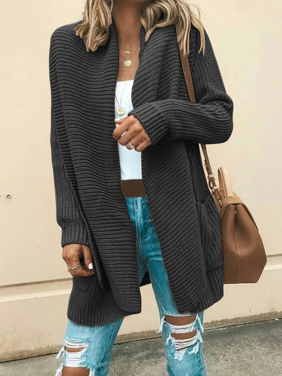 Knit Solid Color Pocket Cardigan Coat