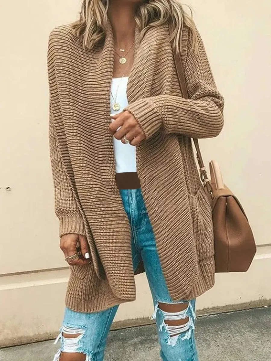 Knit Solid Color Pocket Cardigan Coat