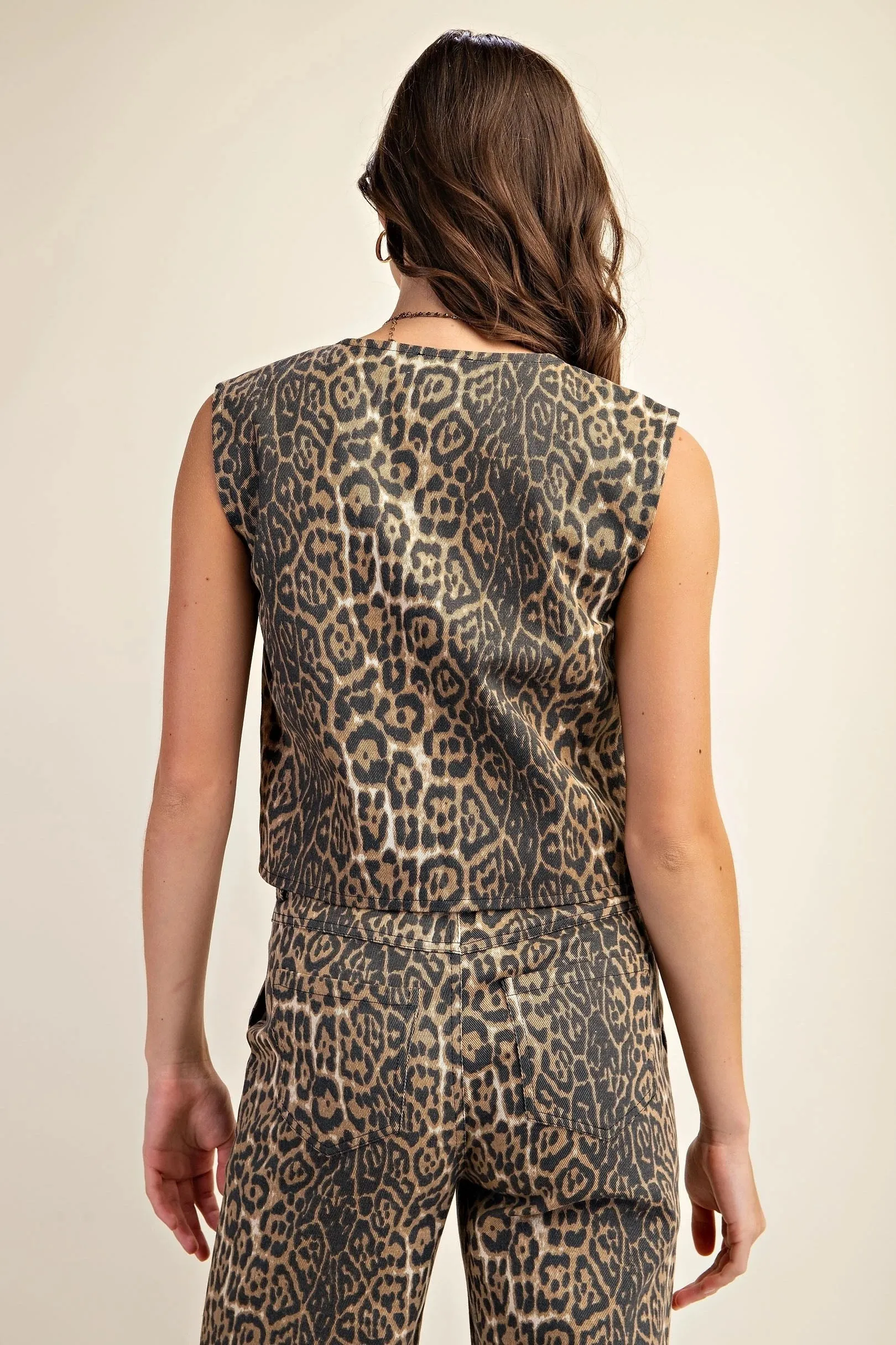 Leopard print Tie front Vest