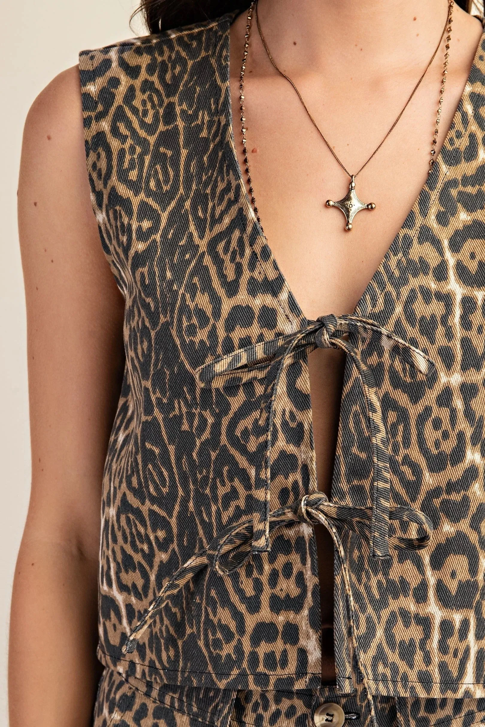 Leopard print Tie front Vest