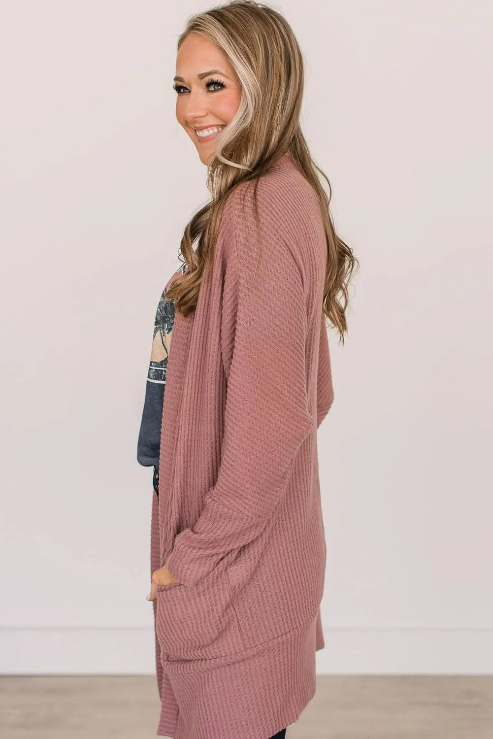 Mineral red waffle knit cardigan
