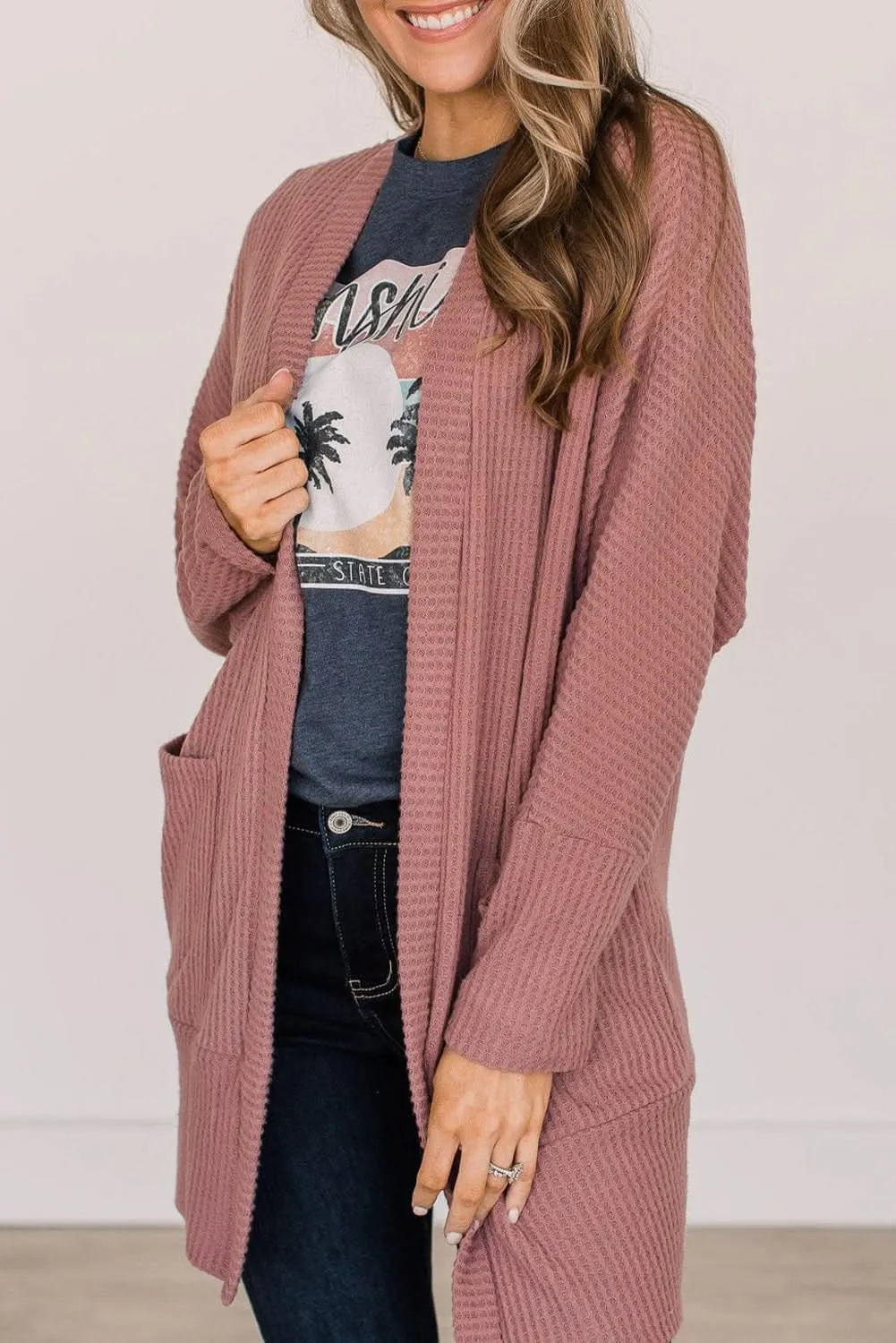 Mineral red waffle knit cardigan
