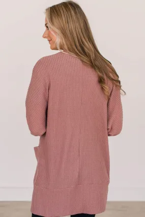 Mineral red waffle knit cardigan