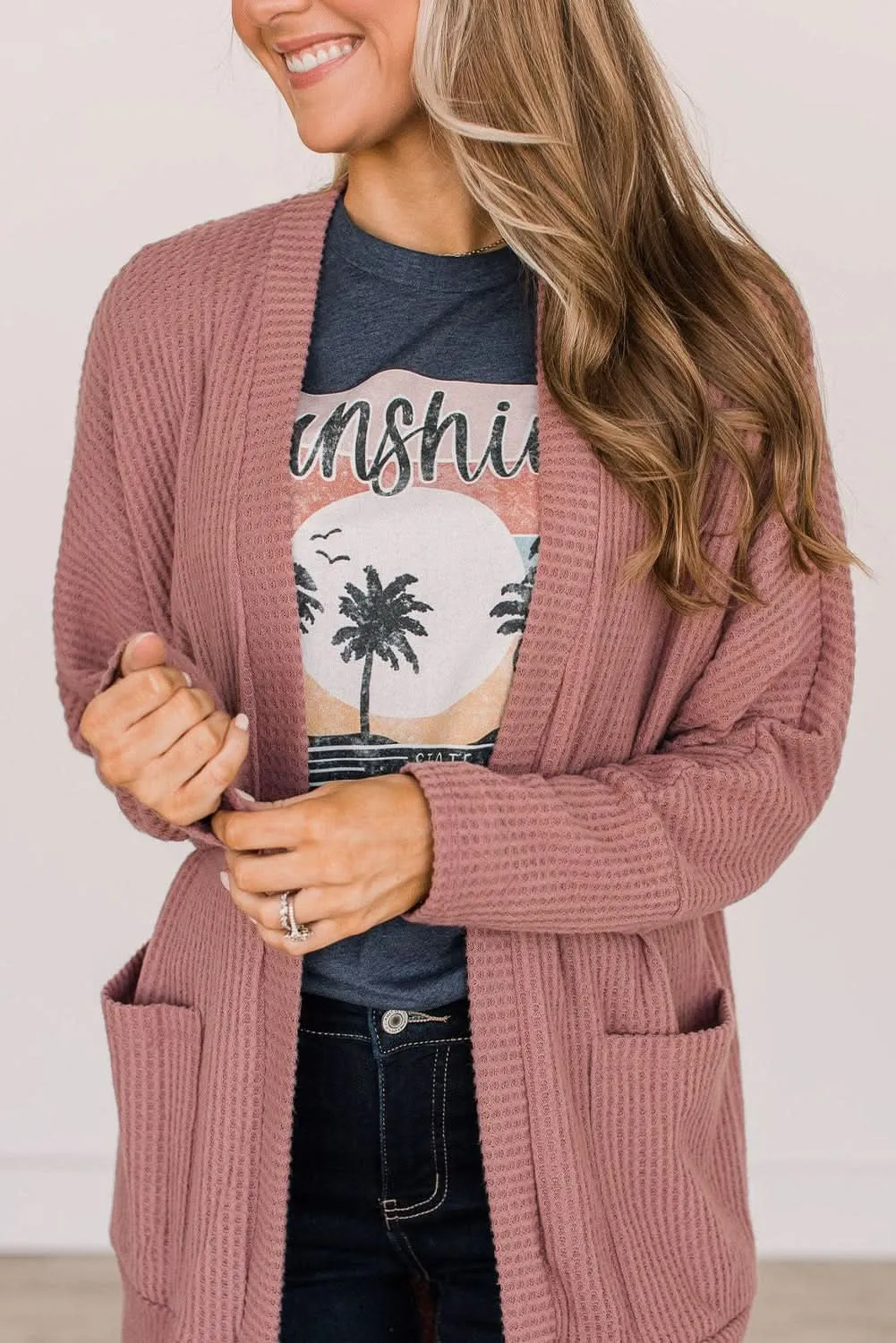 Mineral red waffle knit cardigan