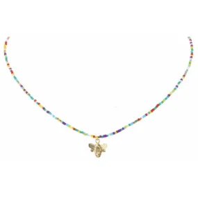 MULTI SEED BEAD WITH BEE CHARM NECKLACE